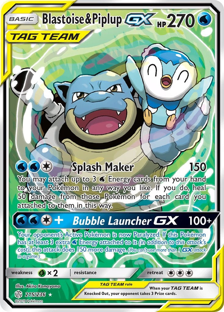 Blastoise & Piplup GX (Alternate Full Art) - 215/236 - (SM - Cosmic Eclipse)