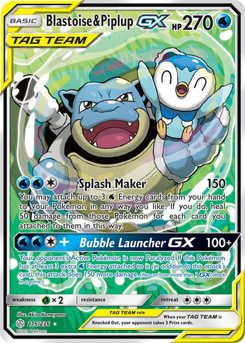 Blastoise & Piplup GX (Alternate Full Art) - 215/236 - (SM - Cosmic Eclipse)