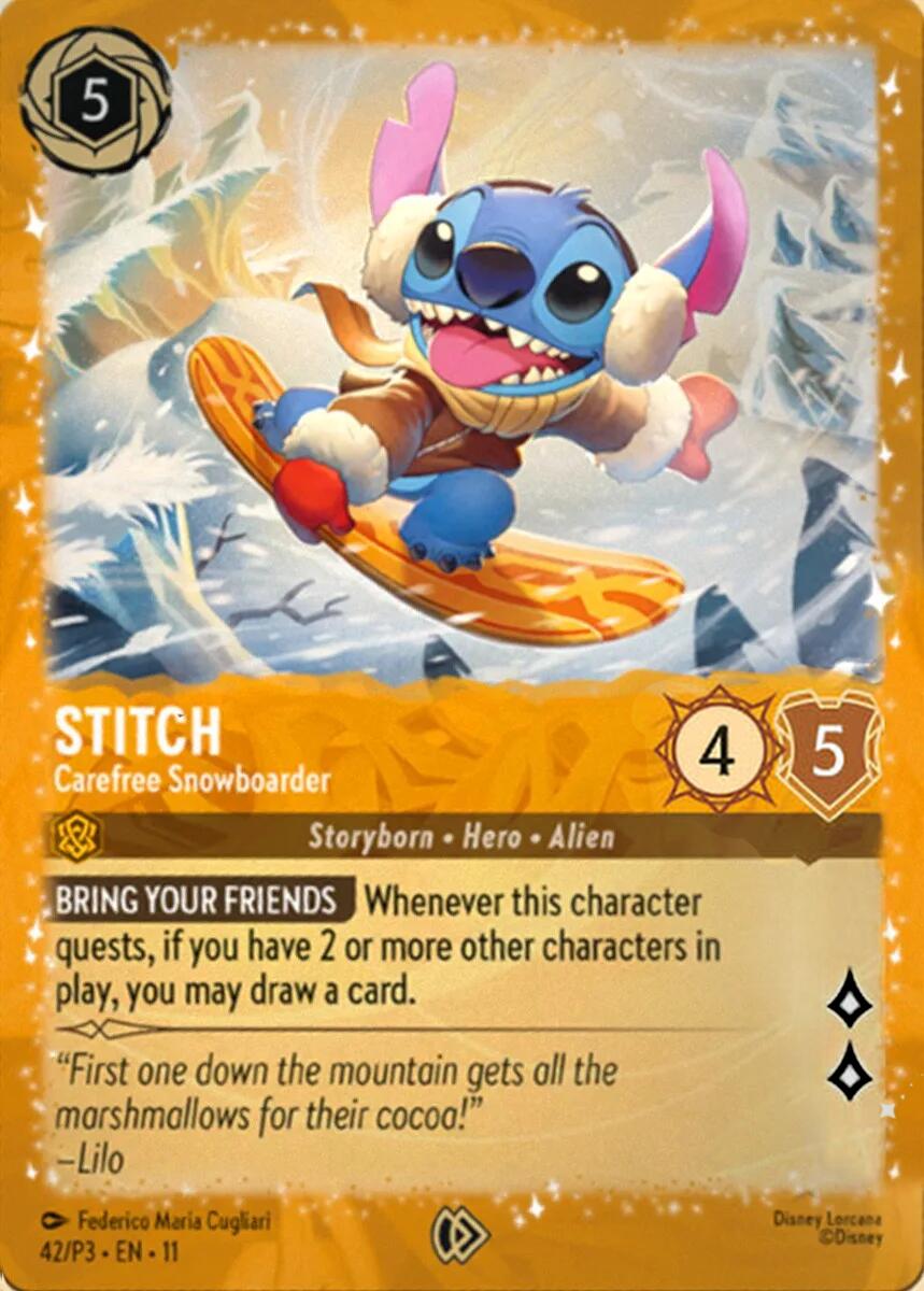 Stitch - Carefree Snowboarder - 42 - (Disney Lorcana Promo Cards)