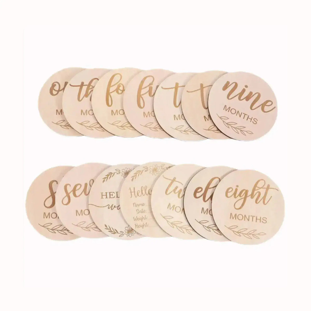 Wooden Engraved Words Monthly Milestone Card Set