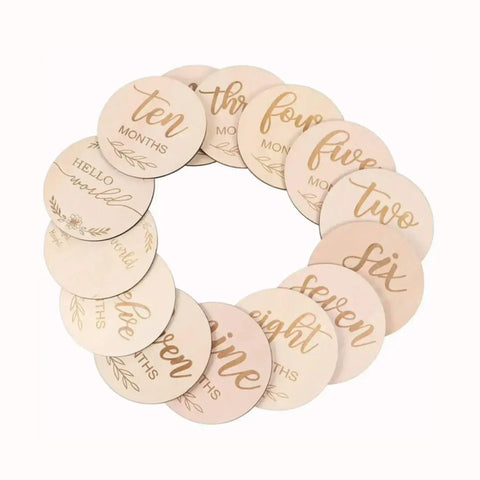 Wooden Engraved Words Monthly Milestone Card Set