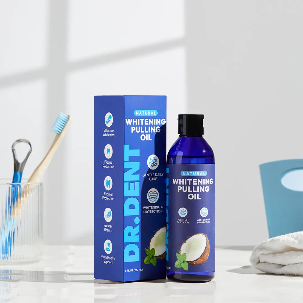 DR.DENT Whitening Coconut Oil Pulling Kit | With Toothbrush & Tongue Scraper